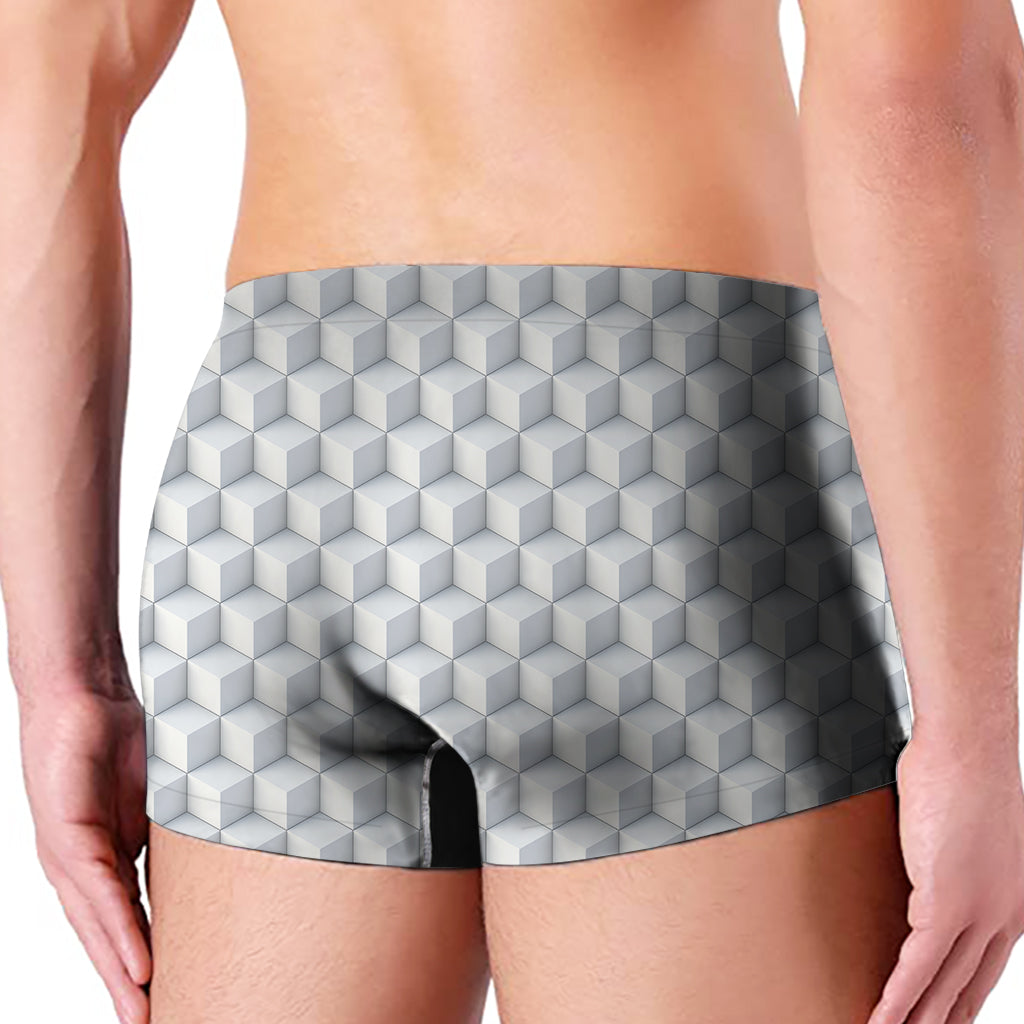 White Geometric Cube Shape Pattern Print Men's Boxer Briefs
