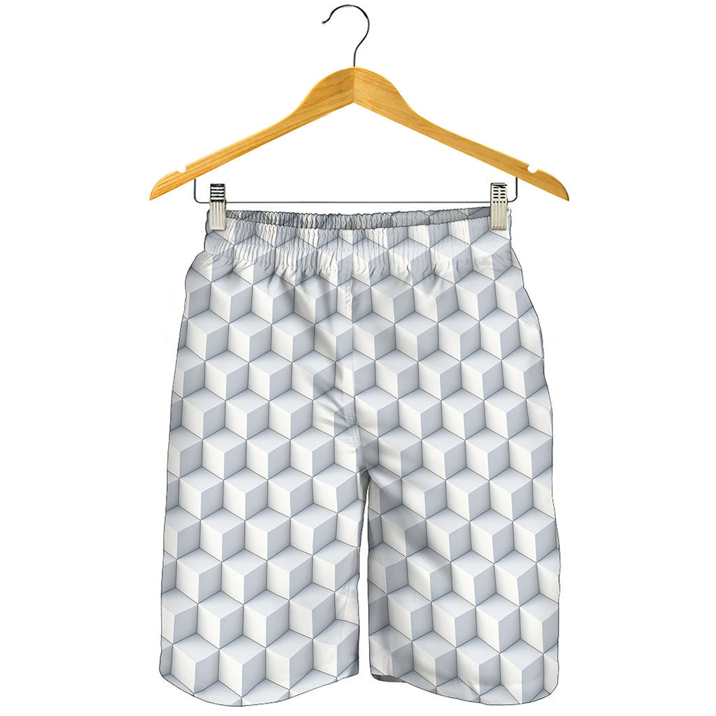 White Geometric Cube Shape Pattern Print Men's Shorts