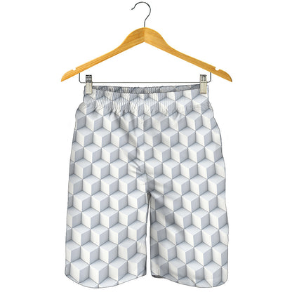 White Geometric Cube Shape Pattern Print Men's Shorts