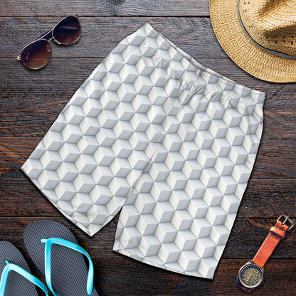 White Geometric Cube Shape Pattern Print Men's Shorts