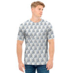 White Geometric Cube Shape Pattern Print Men's T-Shirt
