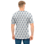 White Geometric Cube Shape Pattern Print Men's T-Shirt