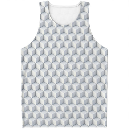 White Geometric Cube Shape Pattern Print Men's Tank Top