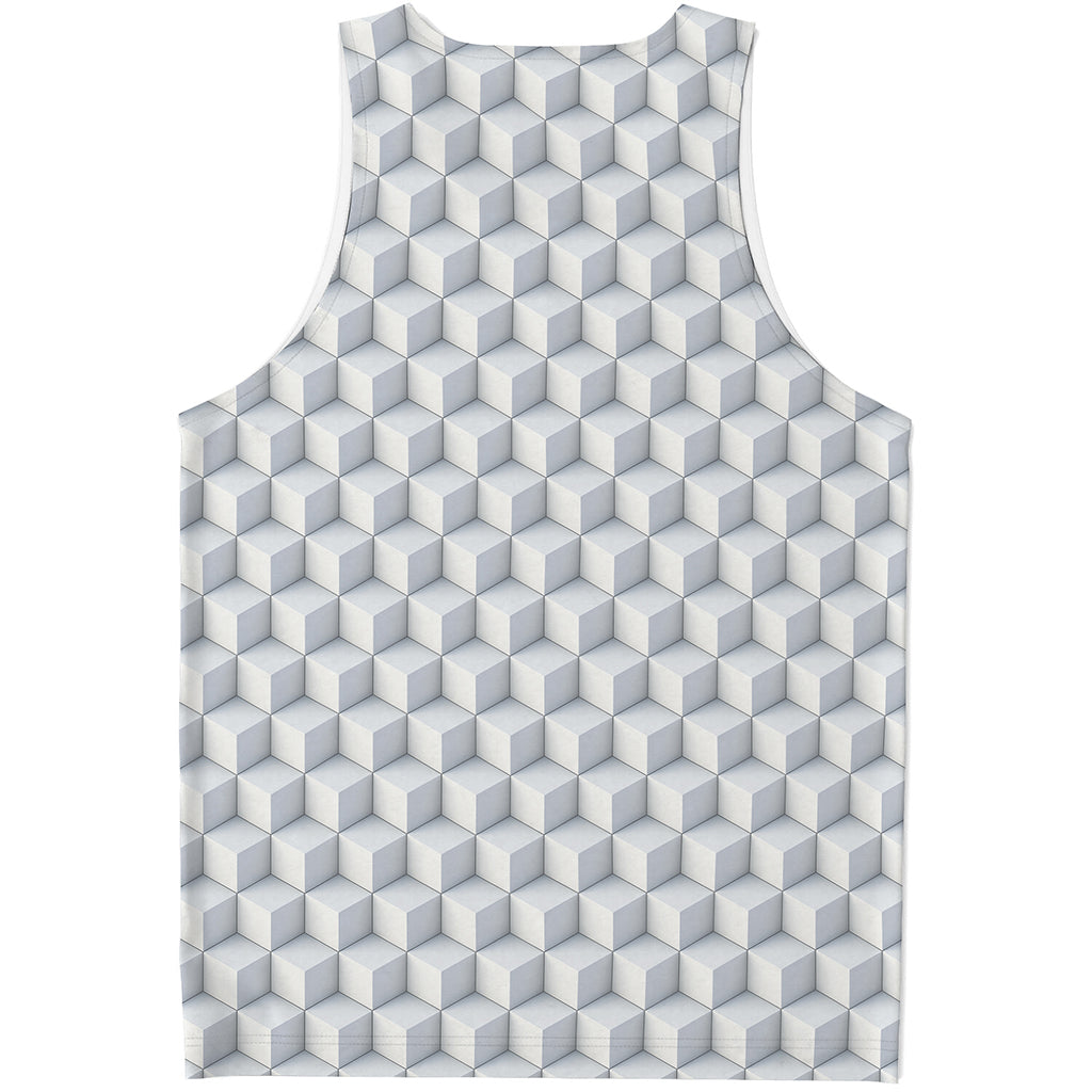 White Geometric Cube Shape Pattern Print Men's Tank Top