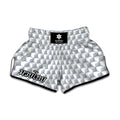 White Geometric Cube Shape Pattern Print Muay Thai Boxing Shorts