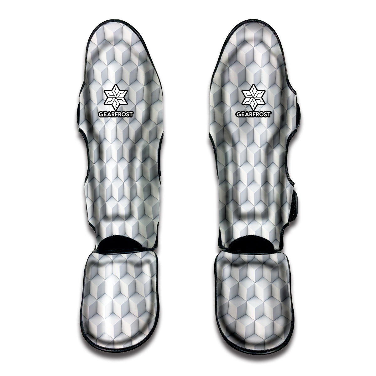 White Geometric Cube Shape Pattern Print Muay Thai Shin Guard