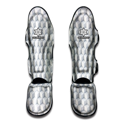 White Geometric Cube Shape Pattern Print Muay Thai Shin Guard