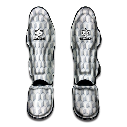 White Geometric Cube Shape Pattern Print Muay Thai Shin Guard