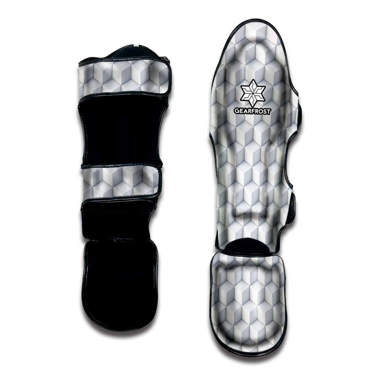 White Geometric Cube Shape Pattern Print Muay Thai Shin Guard