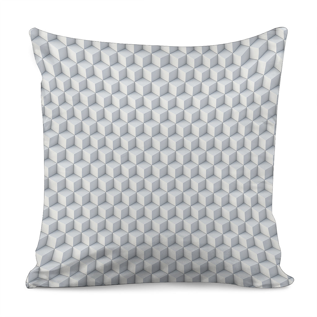 White Geometric Cube Shape Pattern Print Pillow Cover