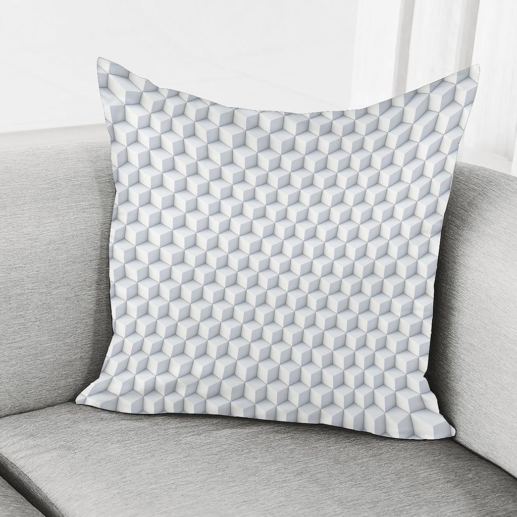 White Geometric Cube Shape Pattern Print Pillow Cover