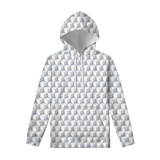 White Geometric Cube Shape Pattern Print Pullover Hoodie
