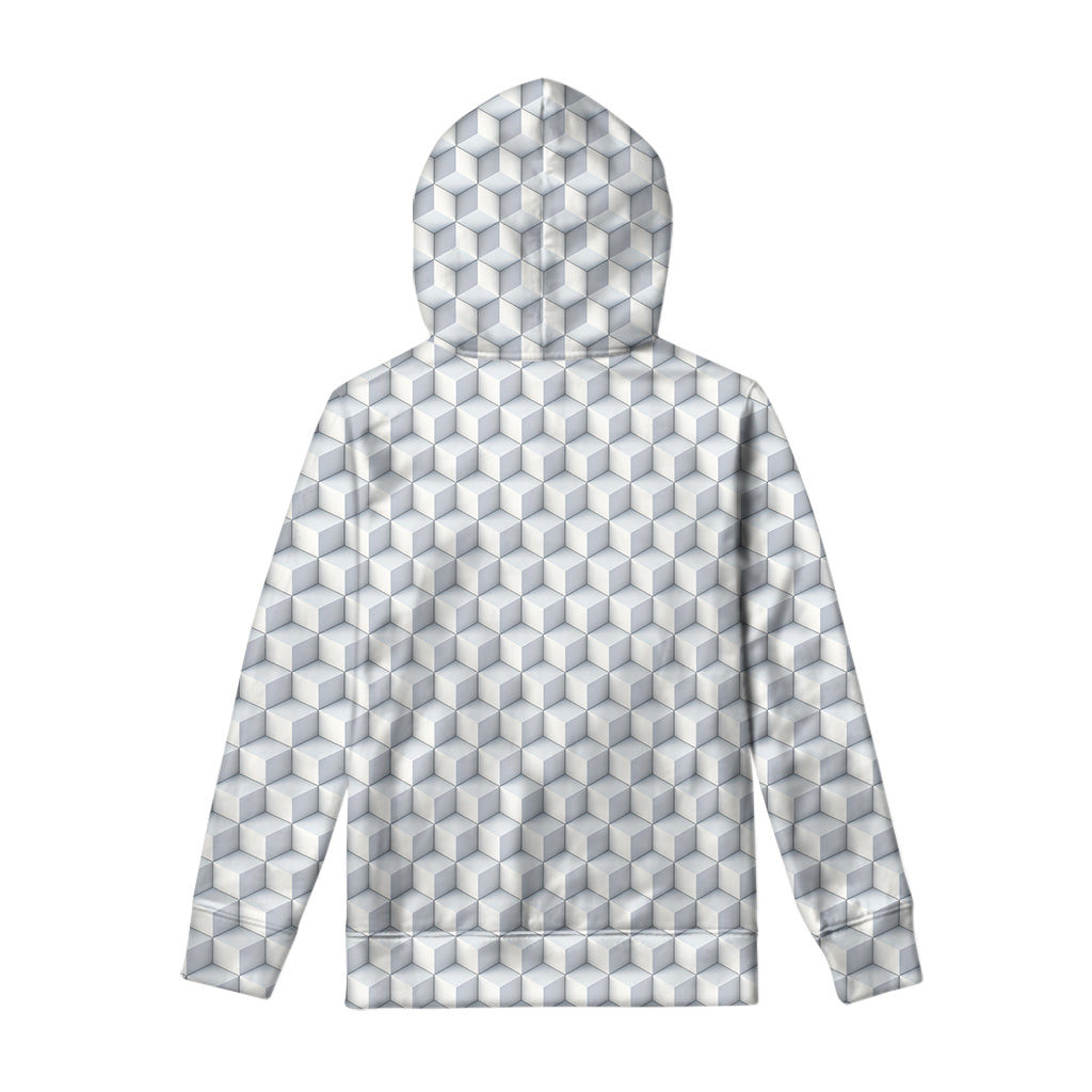 White Geometric Cube Shape Pattern Print Pullover Hoodie