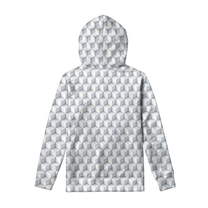 White Geometric Cube Shape Pattern Print Pullover Hoodie