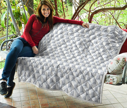 White Geometric Cube Shape Pattern Print Quilt