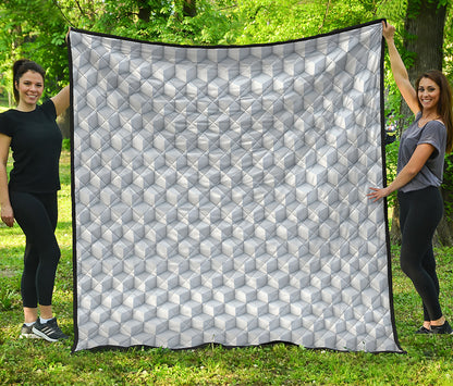 White Geometric Cube Shape Pattern Print Quilt