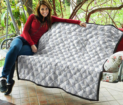 White Geometric Cube Shape Pattern Print Quilt
