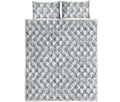 White Geometric Cube Shape Pattern Print Quilt Bed Set