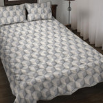 White Geometric Cube Shape Pattern Print Quilt Bed Set