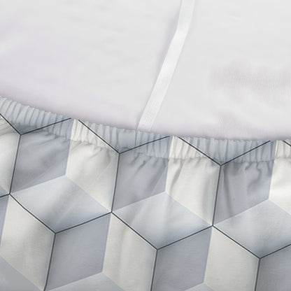 White Geometric Cube Shape Pattern Print Sofa Cover