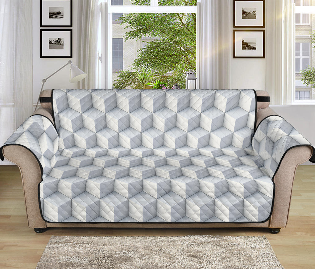 White Geometric Cube Shape Pattern Print Sofa Protector