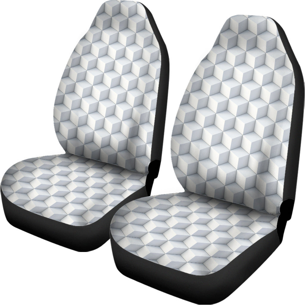 White Geometric Cube Shape Pattern Print Universal Fit Car Seat Covers
