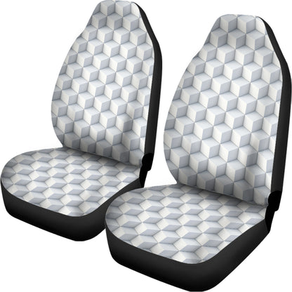 White Geometric Cube Shape Pattern Print Universal Fit Car Seat Covers