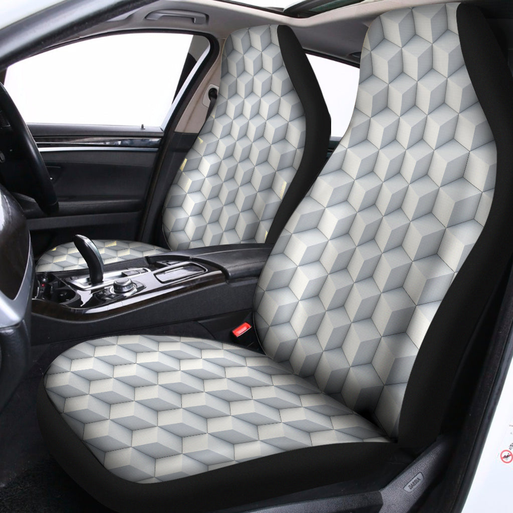 White Geometric Cube Shape Pattern Print Universal Fit Car Seat Covers
