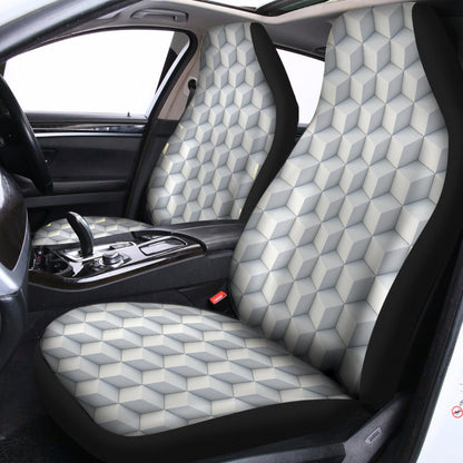 White Geometric Cube Shape Pattern Print Universal Fit Car Seat Covers