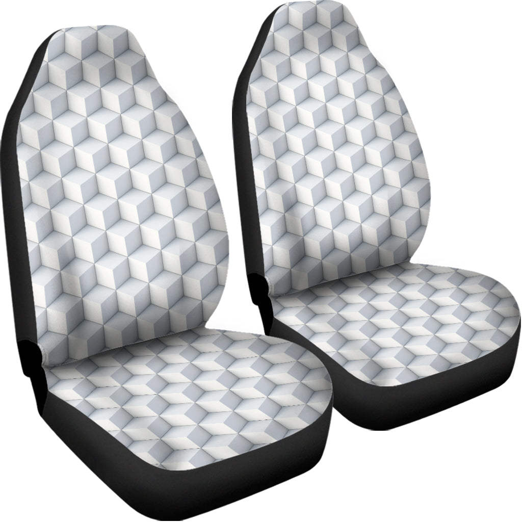 White Geometric Cube Shape Pattern Print Universal Fit Car Seat Covers