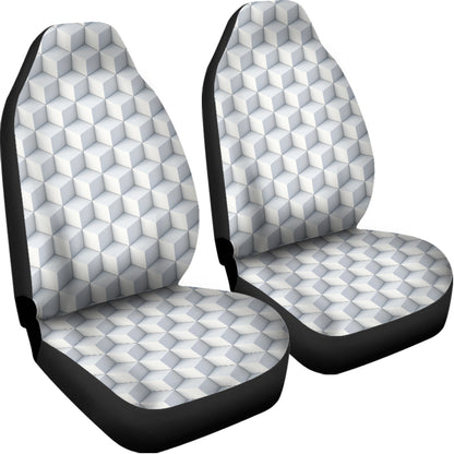 White Geometric Cube Shape Pattern Print Universal Fit Car Seat Covers