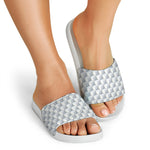 White Geometric Cube Shape Pattern Print White Slide Sandals