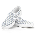 White Geometric Cube Shape Pattern Print White Slip On Sneakers
