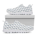 White Geometric Cube Shape Pattern Print White Running Shoes