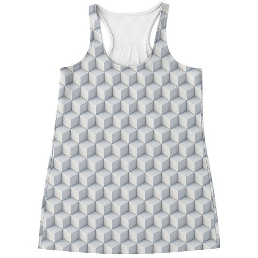 White Geometric Cube Shape Pattern Print Women's Racerback Tank Top