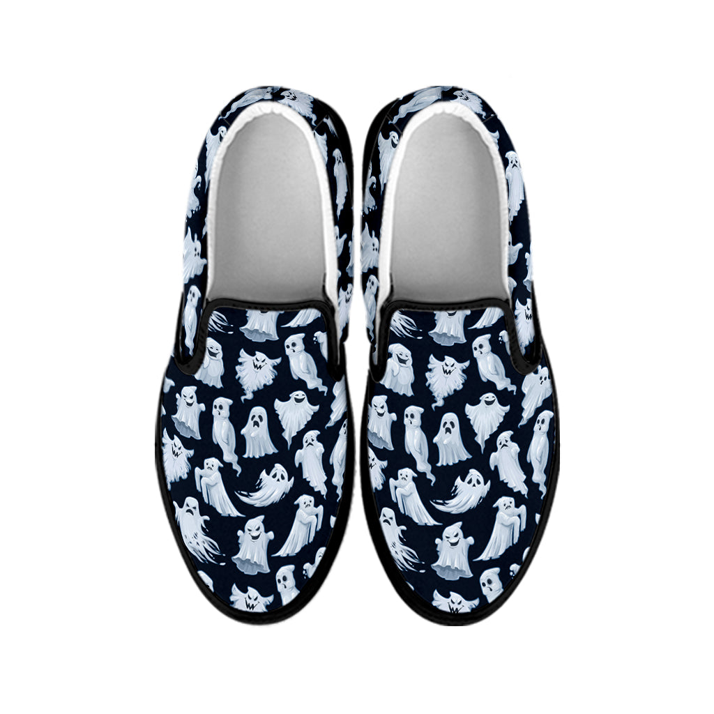 White Ghost Ghost Pattern Print Black Slip On Shoes