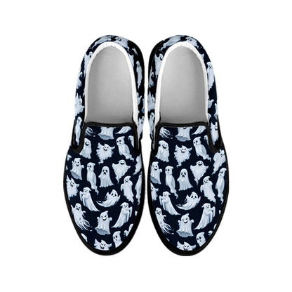 White Ghost Ghost Pattern Print Black Slip On Shoes
