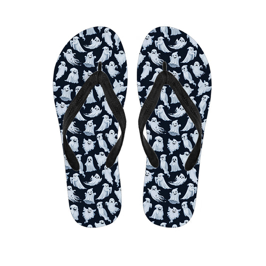 White Ghost Ghost Pattern Print Flip Flops