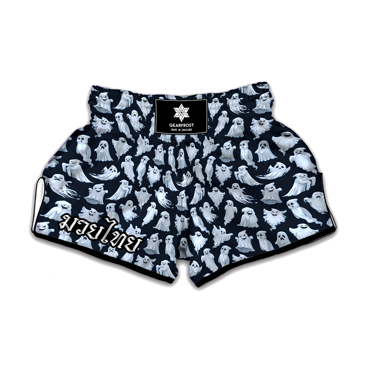 White Ghost Ghost Pattern Print Muay Thai Boxing Shorts