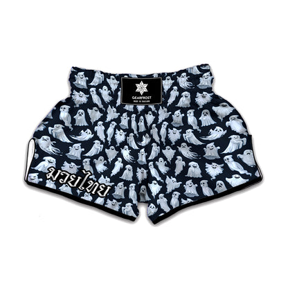 White Ghost Ghost Pattern Print Muay Thai Boxing Shorts
