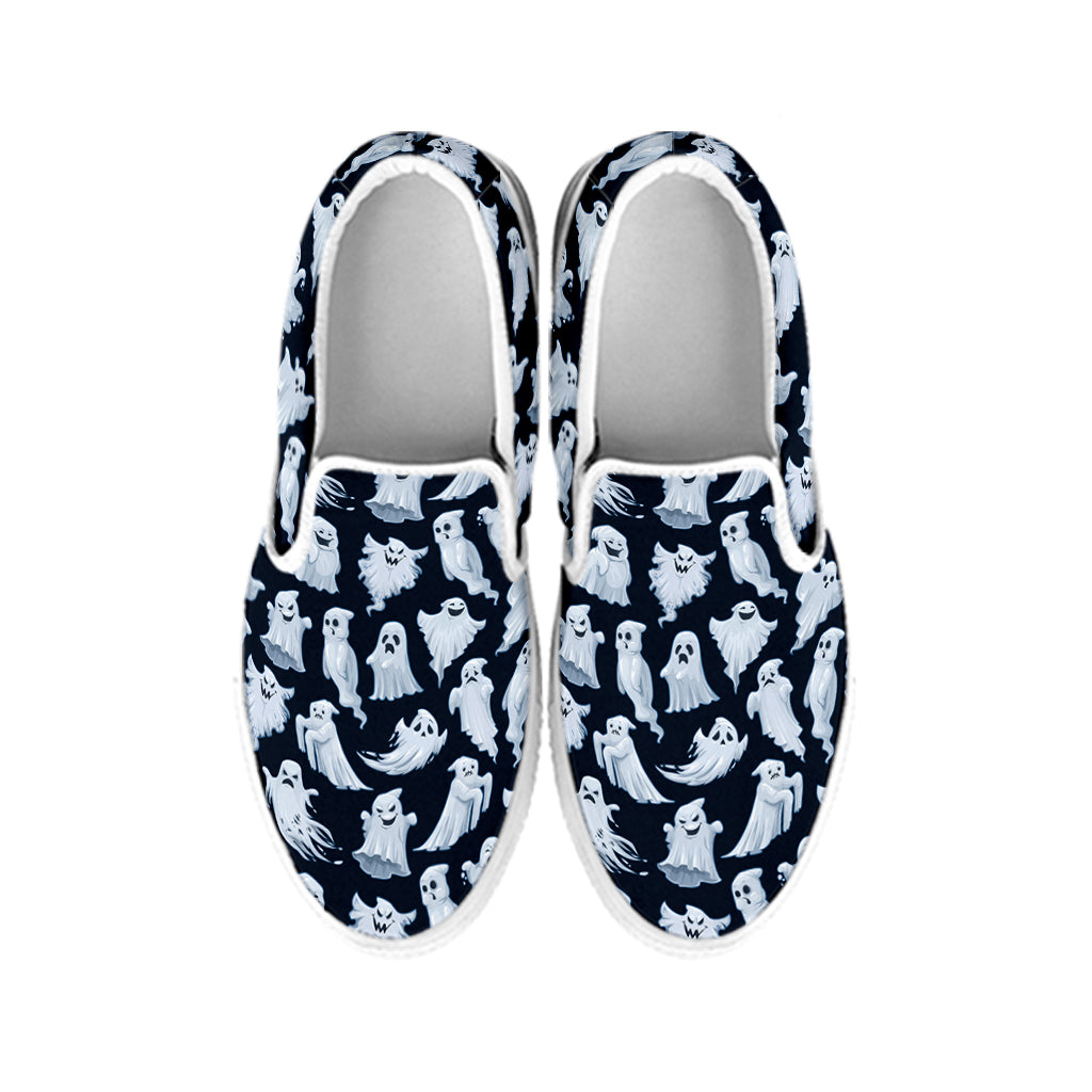 White Ghost Ghost Pattern Print White Slip On Shoes