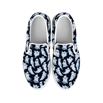 White Ghost Ghost Pattern Print White Slip On Shoes