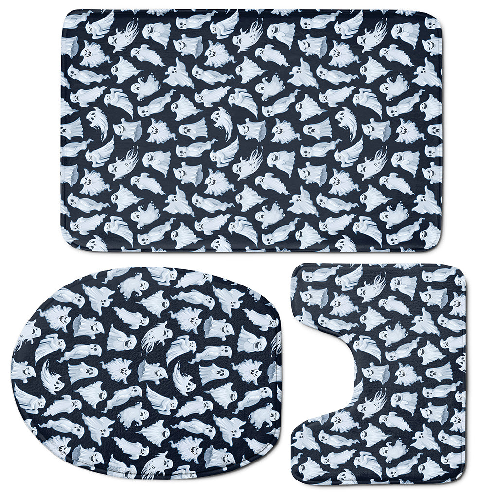 White Ghost Pattern Print 3 Piece Bath Mat Set