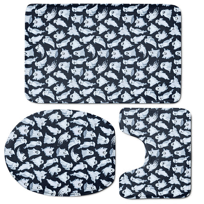 White Ghost Pattern Print 3 Piece Bath Mat Set