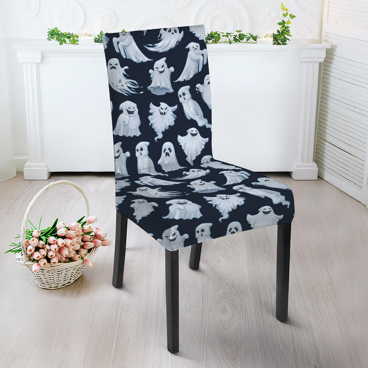 White Ghost Pattern Print Dining Chair Slipcover
