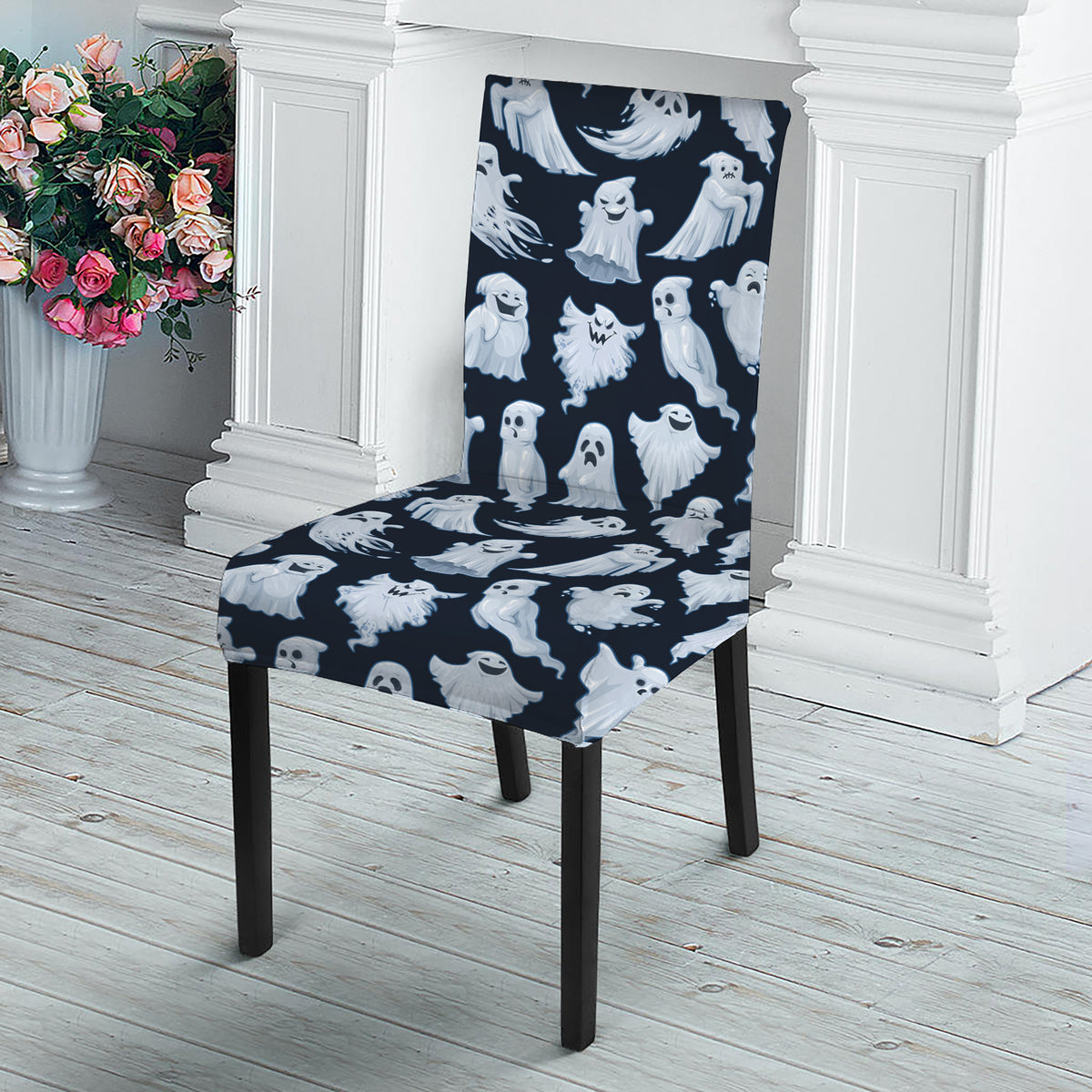 White Ghost Pattern Print Dining Chair Slipcover