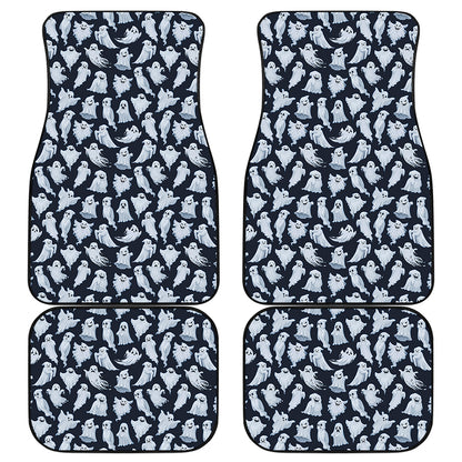 White Ghost Pattern Print Front and Back Car Floor Mats