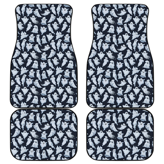 White Ghost Pattern Print Front and Back Car Floor Mats