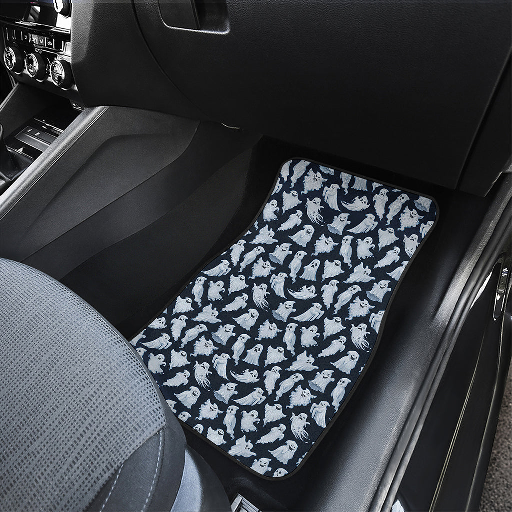 White Ghost Pattern Print Front and Back Car Floor Mats