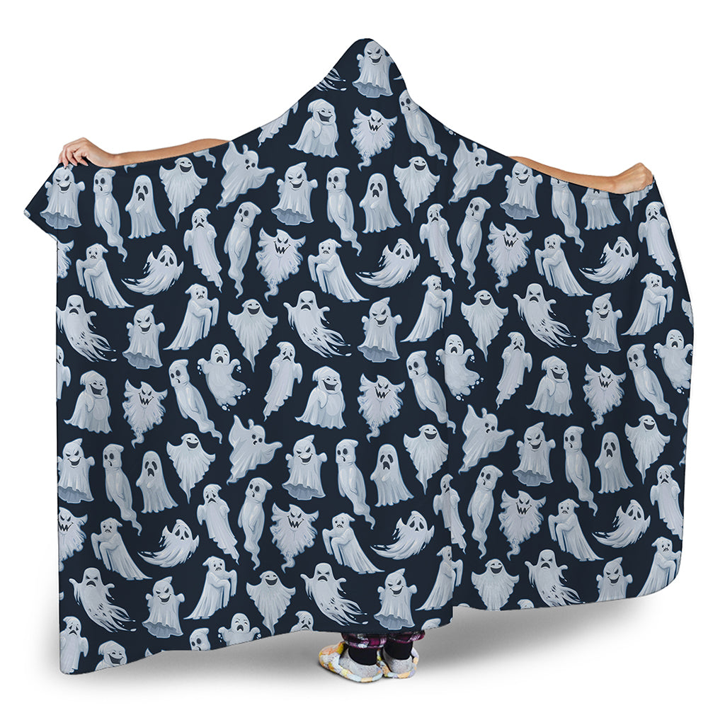 White Ghost Pattern Print Hooded Blanket